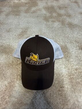 Rowan U Black and White Trucker Hat with Yellow Logo